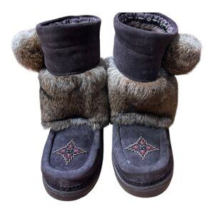 Manitobah Mukluks Short Suede Fur Boots - Waterproof Winter Boots